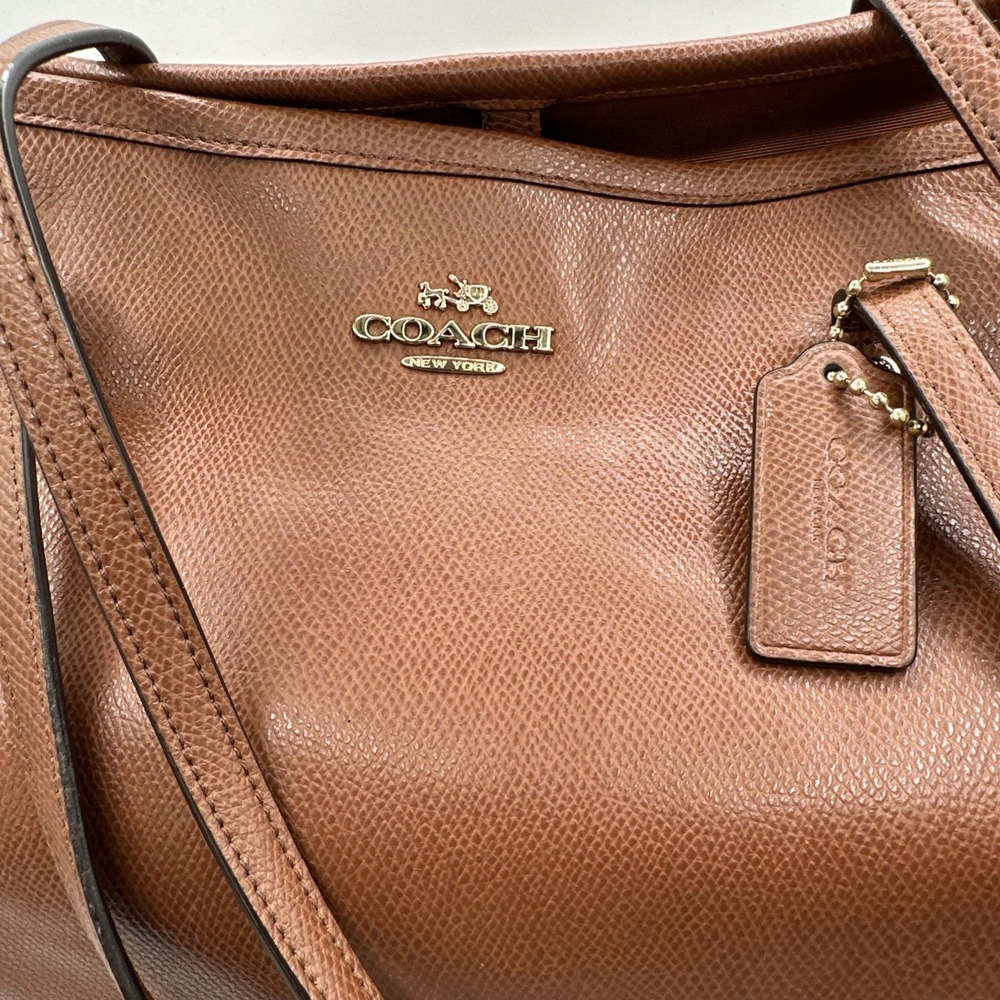 Coach Brown Saffiano Leather Large Double Handle Zip Travel Tote Bag Purse 12x19 - Picture 2 of 12